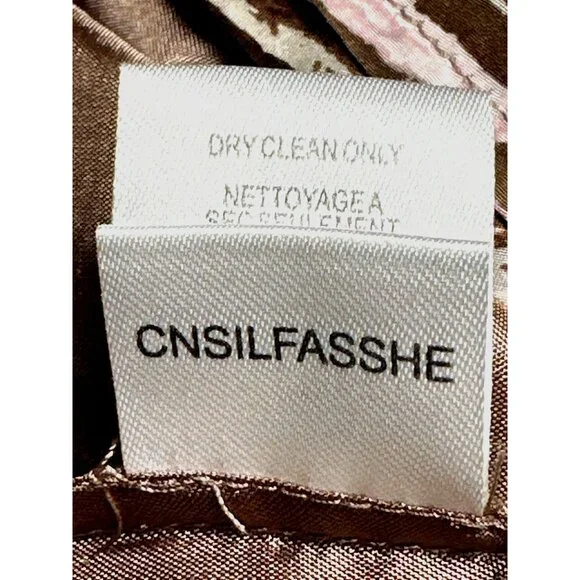 BCBG MaxAzria S Pink Brown Silk Blouse Abstract Print Draped V Neck Designer Top - Picture 10 of 12